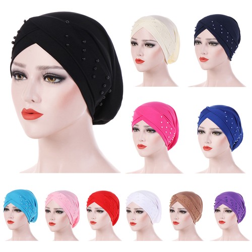 Women Beads Elastic Turban Hat Muslim 