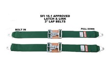 Safety Harness New Pair 3 Latch Link Lap Belt 2 Point Racing Belt Green