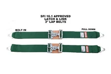 SAFETY HARNESS NEW PAIR 3" LATCH & LINK LAP BELT 2 POINT RACING BELT GREEN
