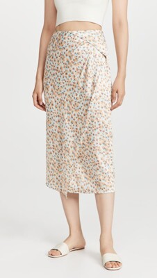 Vince Size 8 Womens Skirt Carnation Asymmetric Cascade Draped Midi A Line $325