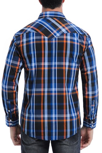 Men's Western Cowboy Long Sleeve Pearl Snap Casual Work Plaid Shirts - Picture 30 of 102