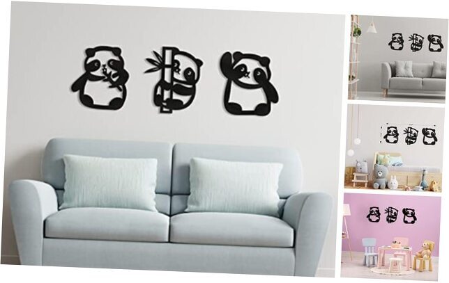 3 Pieces Panda Wooden Wall Decor – Cute Panda Wall Art for Living Room,