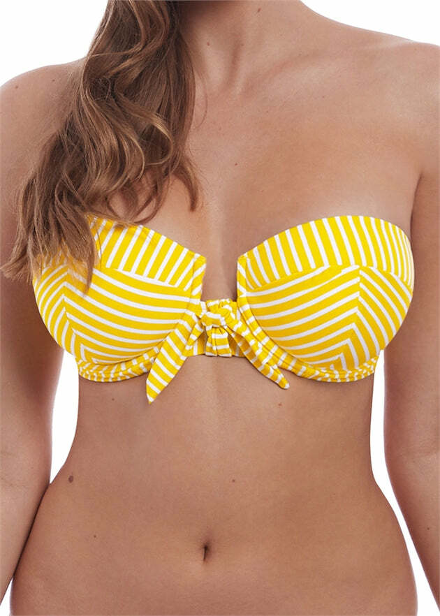 Freya Beach Hut Bikini Top Size 32D Yellow White Stripe Padded Bandeau Bra 6791