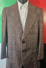 Vtg 1970s JUPITER PARIS Heavy Plaid Tweed Sportcoat Mens Size 38R w/fat Lapels