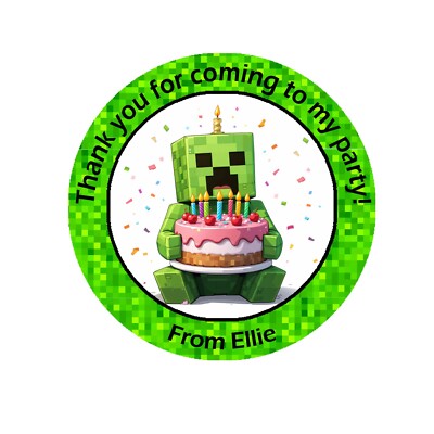 Personalisierte Gaming MINE CRAFT Geburtstag Aufkleber Party Danke Süß Kegeltüten