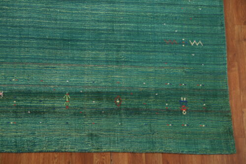 Timeless Gabbeh Design High-quality Green Hand-knotted Wool Rug 8x10 ft - Picture 5 of 18