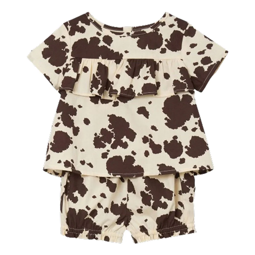 112344405 Wrangler Baby & Toddler Girl Top & Bloomer - Brown/Cream Cow Print NEW