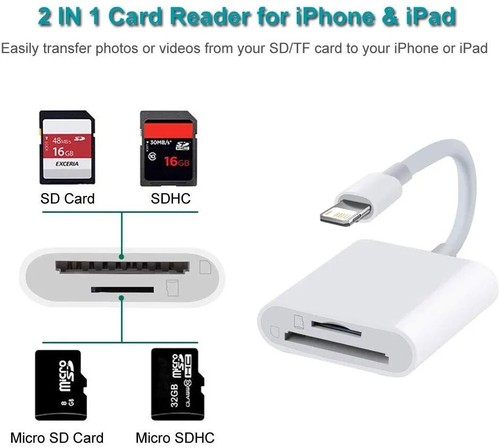 TF/SD Card Adapter Camera Reader for iPad iPhone6 6S 7 8 Plus 13 14 Pro X Xs Max - Picture 4 of 9