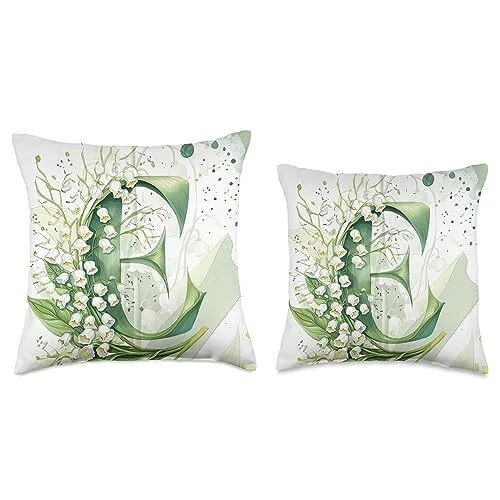 Preciosa almohada Lirio del Valle letra inicial E mayo cumpleaños 16x16 Mu... Foto 3 de 3