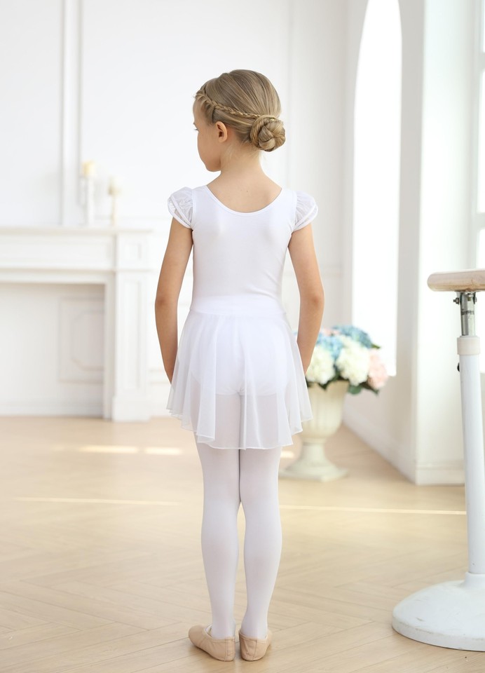 MdnMd White Dance Ballet Leotard with Skirt for Girls Toddler Ballet
