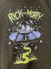 Rick Morty Sweater Mens L Black Hoodie Fleece Sweatshirt Logo