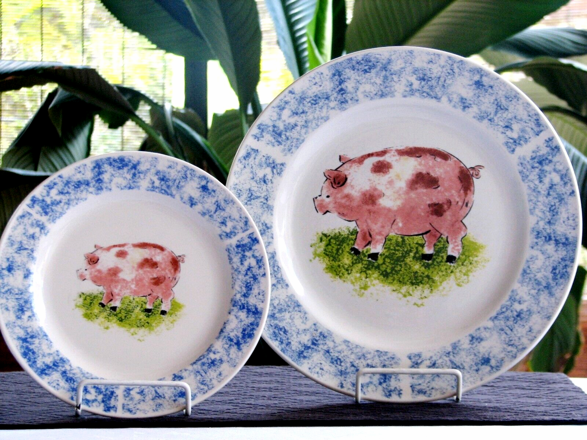Tabletops Country Barn Farm Animals Dinner Salad Pig Plate Set