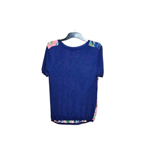 Max Mara Size L Blue Flower Short Sleeve Silk Cotton Womens Top - Picture 2 of 6