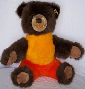 Steiff Happy Teddy Bear Vtg Brown Orange Yellow Plush Germany Soft Baby Toy 10