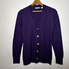 Lady Hathaway Womens Cardigan Sweater Small Purple Knit Long Sleeve Merino Wool