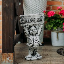 Gnom Willkommen Wichtel Steinfigur 52 cm 14 kg Grau Weißbeton frostsicher