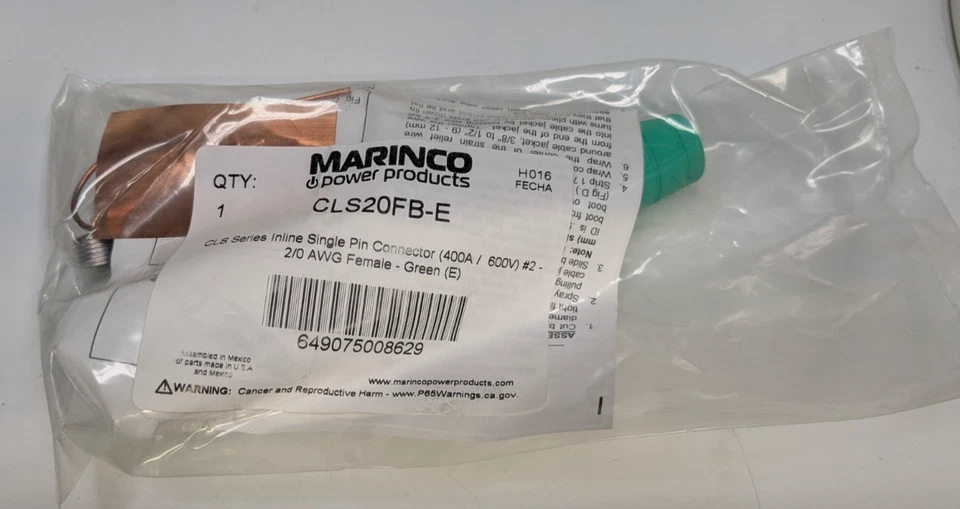 Box of 10 NEW CLS20FB-E CLS Series 16 Inline Pin 400A #2-2/0 AWG Female Green E - Image 3 of 4