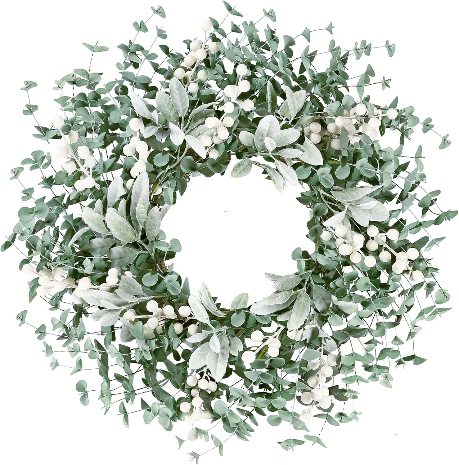 22-Inch Sggvecsy Boxwood Wreath with White Berries Artificial Greenery