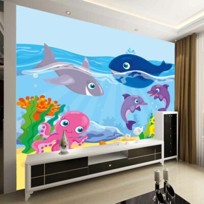 Gentleman Blue Whale 3D Full Wall Mural Photo Wallpaper Printing Home Kids Decor