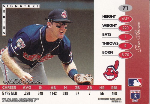 1996 Leaf Signature Series #71 Jim Thome Press Proof SP CLEVELAND INDIANS - Foto 2 di 2