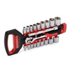 21PCS 3/8" Ratchet Socket Wrench Set, Drive Socket Set with 19 Sockets, 6 - 24mm