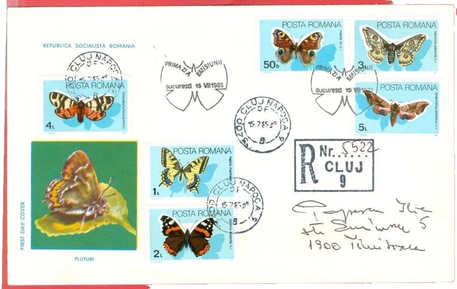 Mariposas Sellos rumana usado