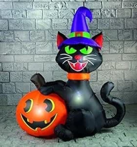 Halloween Inflatable 1.8m Black Cat With Pumpkin