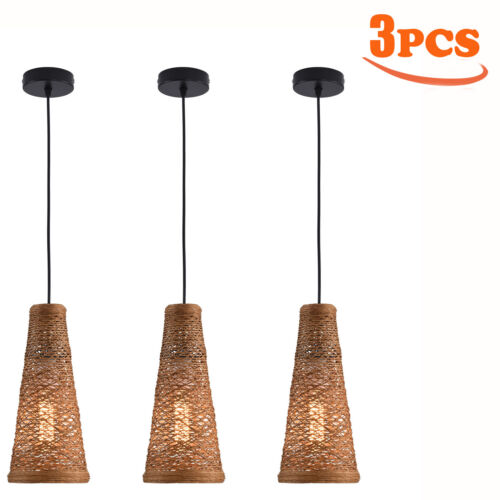 3 Cone Bamboo Lamp Shade Handwoven Ceiling Light Fixture Cover for Pendant Light