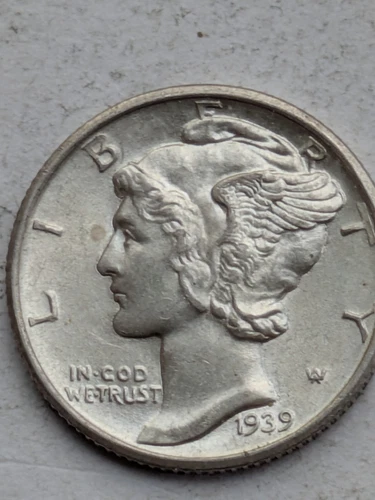 1939 Mercury Silver Dime AU  90% 10 Cent  B