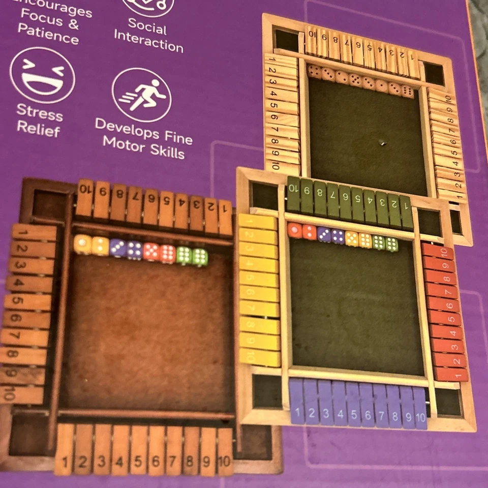 4-Player 10 Number Shut The Box Dice Game. Family Party Porch Pub Bar Board Game - Image 2 of 4