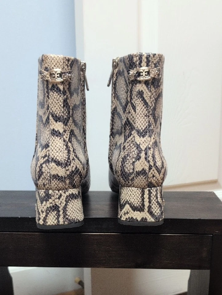 Sam Edelman Paige2 Botines de Cuero con Patrón de Piel de Serpiente - Beige/Negro 7.5M NUEVO - Imagen 4 de 4