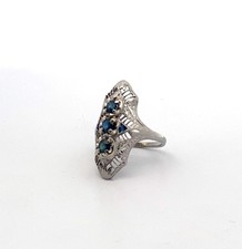 Art Deco Filigree Cocktail Ring with Old European Cut Diamonds and Sapphire Accents — listing 4