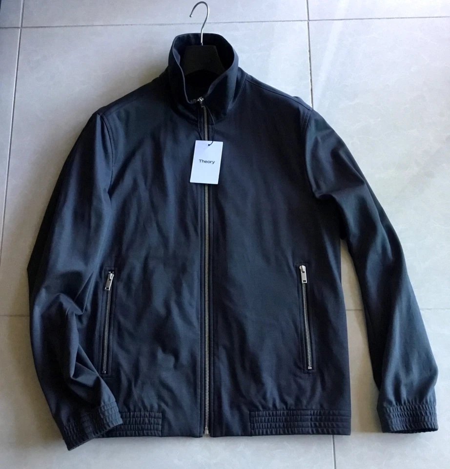 $565 Theory Classon Asphalt Compact Ponte Gray High Collar Zipper Bomber Jacket - Image 2 of 4