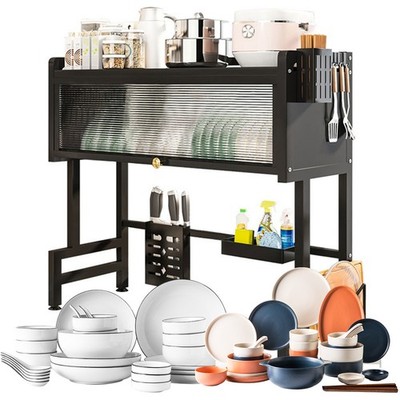 Kitchen Storage Cabinet 3-Tier Over The Sink Dish Drying Rack (Black 85cm)