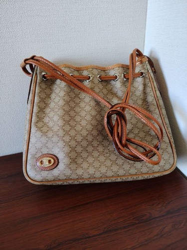 CELINE Macadam Drawstring Shoulder Bag Brown Classic Design