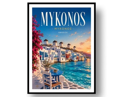 Mykonos Travel Poster Print, Wall Decor