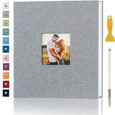 Photo Album Self Adhesive Pages Scrapbook, 11x10.6 Grey 40 Pages A Grey