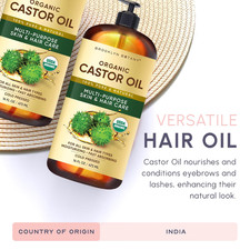 Premium Organic Castor Oil 100 Pure and Hexane-Free Cold-Pressed Beauty 16 fl.