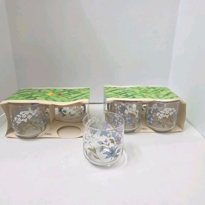 Vintage Libbey Rocks & Cooler Glasses Retro Pastel Floral Set of 8 NEW NOS