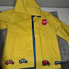 Children's Yellow Raincoat with Hood and Vehicle Prints Size 7