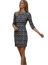 LILLY PULITZER Unique Career Black White Lace Dress Wide Neck 3/4 Sleeve Dress M