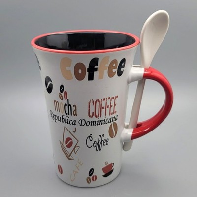 Retro Republica Dominicana Mocha Cafe Cappuccino Coffee Mug with Ceramic Spoon