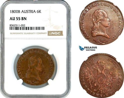 AK758, Austria, Franz II, 6 Kreuzer 1800 B, Kremnitz Mint, NGC AU55BN