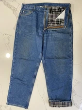 VINTAGE Carhartt Mens Jeans 42x32 in Flannel Lined Pants Blue Denim Relaxed Fit