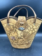 E Martinez Mexico Vintage Tooled Leather Purse Hummingbird Floral Deer