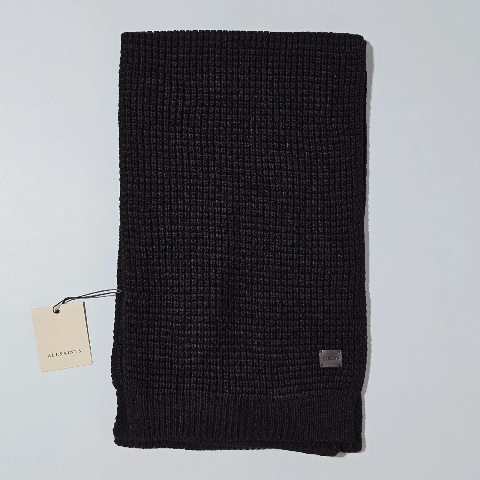All Saints Scarf Black Angled Stitch Scarf Knit Wool Blend Outdoor Streetwear
