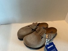Birkenstock Boston Suede Clogs Womens Taupe Normal Soft Footbed Sandals