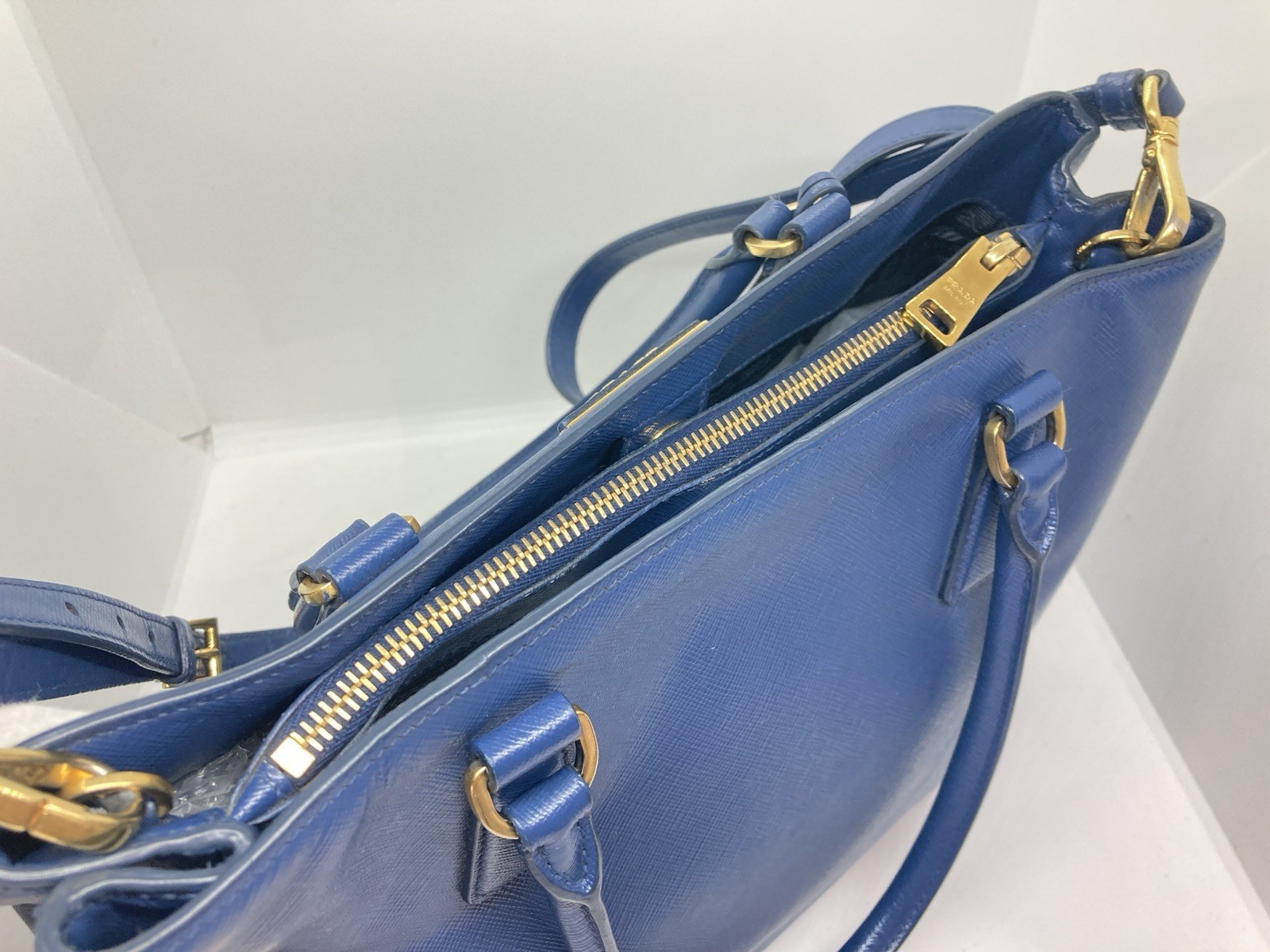 used PRADA Galleria Saffiano leather Blue 2Way Shoulder Hand bag Tote 29113 thumbnail 10