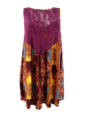 Free People Women's Count Me In Trapeze Tunic Top Mini Dress (M, Ochre Combo)