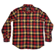 Woolrich Oxbow Bend Flannel Shirt Mens Large Red Yellow Blk Plaid Huckberry